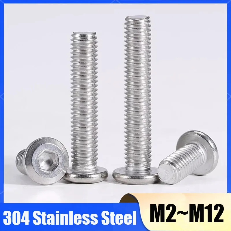 2-200Pcs 304 A2 Stainless Steel M2 M2.5 M3 M4 M5 M6 M8 M10 M12 Allen Hex Hexagon Socket Large Flat Head Furniture Rivet Screw