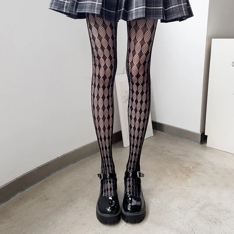 

Personality Hollow Out Lozenge Lolita Fashion Pantyhose Alice Chessboard Thin Breathable Geometric Mesh Slim Tights Wholesale