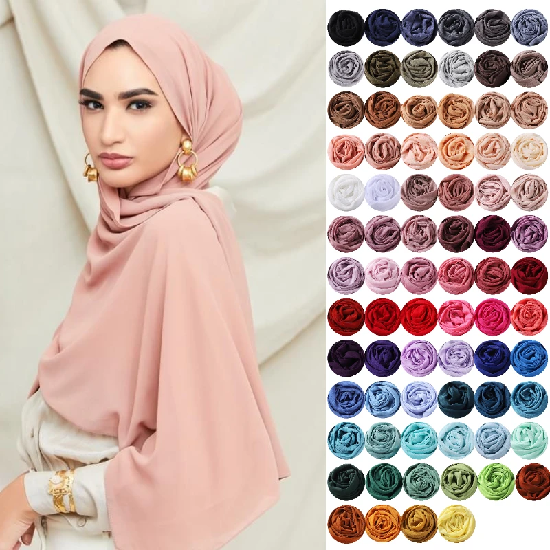 Plain Chiffon Hijab Scarf Shawl Women Islamic Muslim Veil Scarves Wraps Lady Echarpe Breathable Foulard 91 Colors