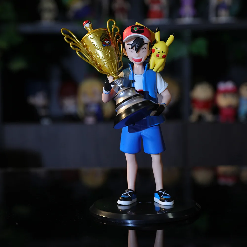 Pokemon Animatie Hand om de kleine wijsheid te winnen Pikachu Trofee Model Decoratie Kampioen Xiaozhi Figuren Decoratie Speelgoed Cadeau