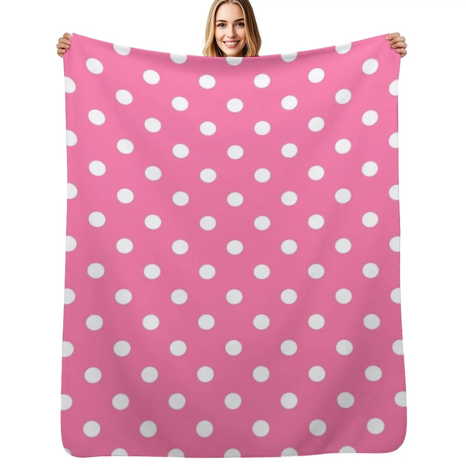 

Pink and White Polka Dots Pattern Throw Blanket Warm Comfortable Blanket for Office Napping