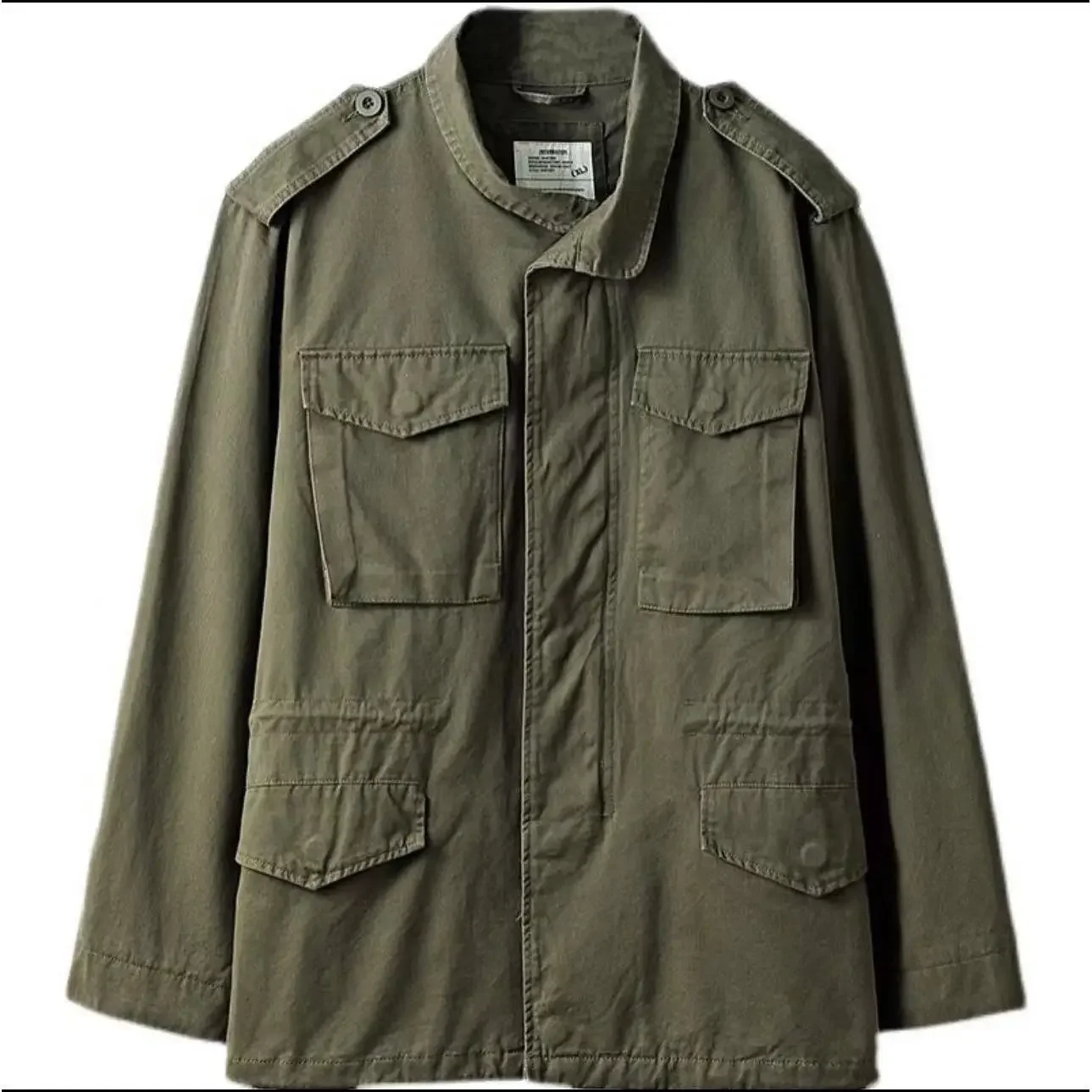Pop Spring Autumn Fashion Men’s Simple Basic Solid Color Single-breasted Multi Pocket Casual Trendy Cargo Jacket Male Vintage Co