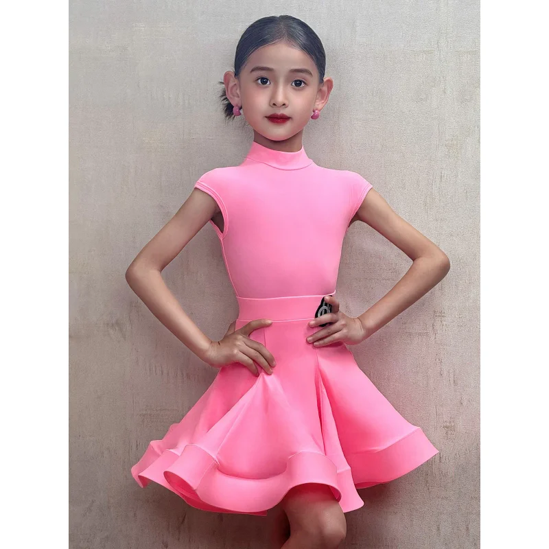 Kinderen Latin Dance Training Kostuum Kinderen Meisjes Romper en Fishbone Swing Rok Samba Competitie Danskleding Dames Competitie