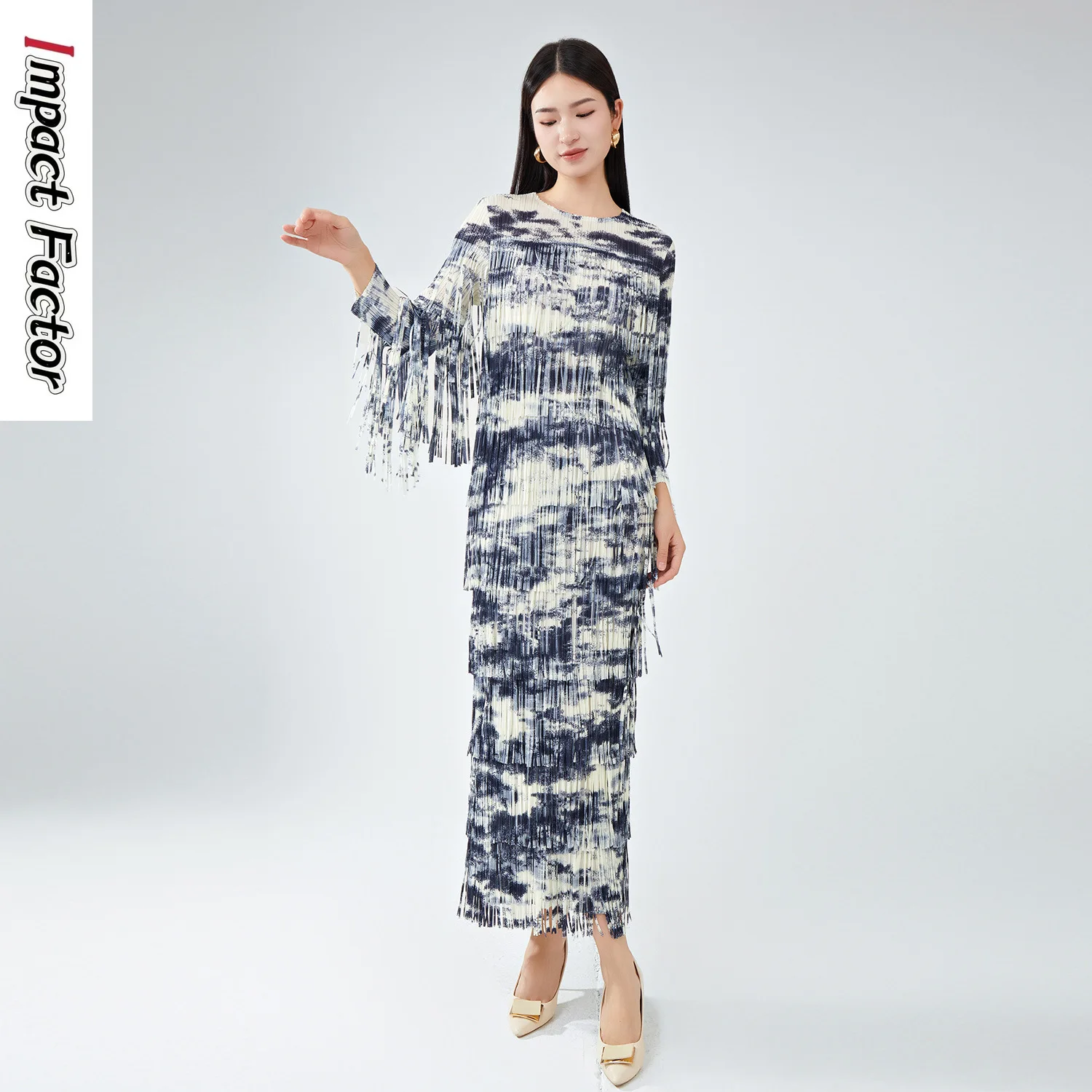 

Miyake Tassel Pleated Dress with Waistband, High-end Women's Fashion, Elegant Temperament, Formal Dress, Long Skirt