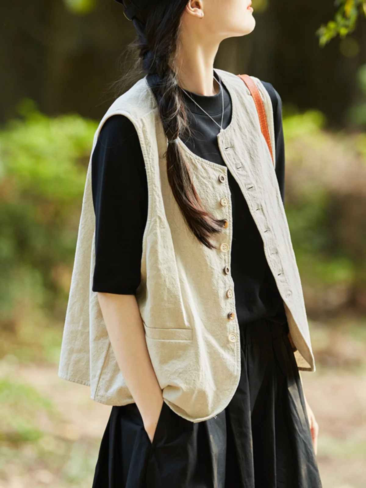 

Cotton Linen Vest Women Spring Autumn 2025 New Svel round Ne Top High-End Feeling Linen Vest Women Outerwear