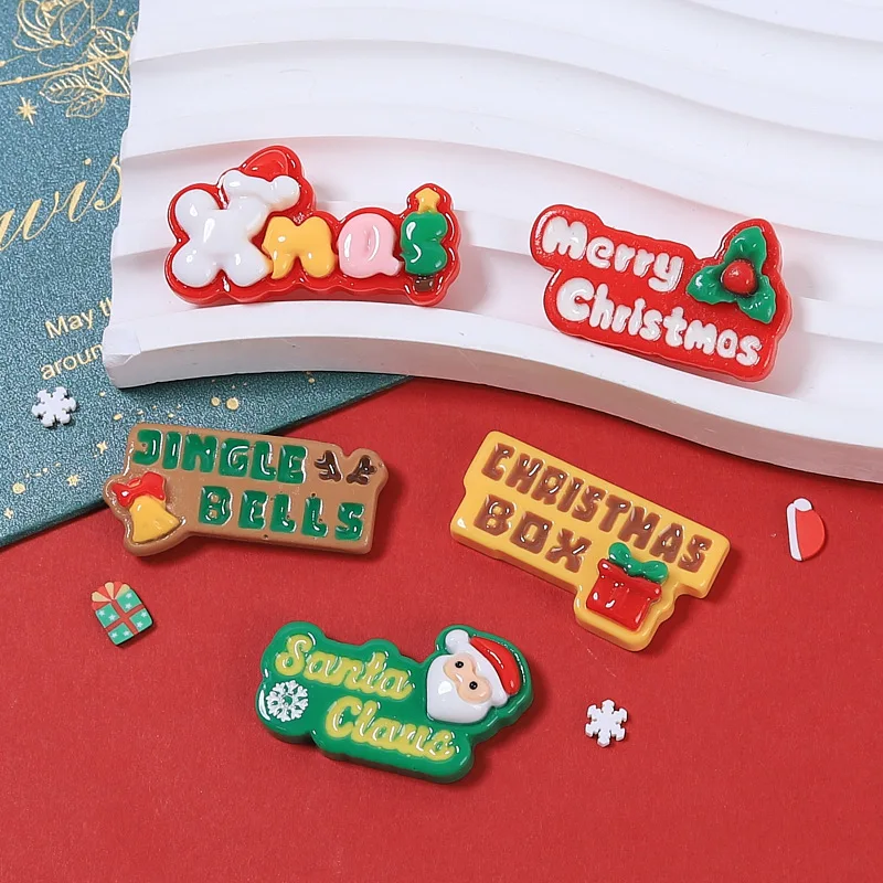 New Christmas Fingerpost Resin Flatback Cabochon For Scrapbook Accessories 10pcs Cute Cartoon Decorative Ornament Cabochon image 4