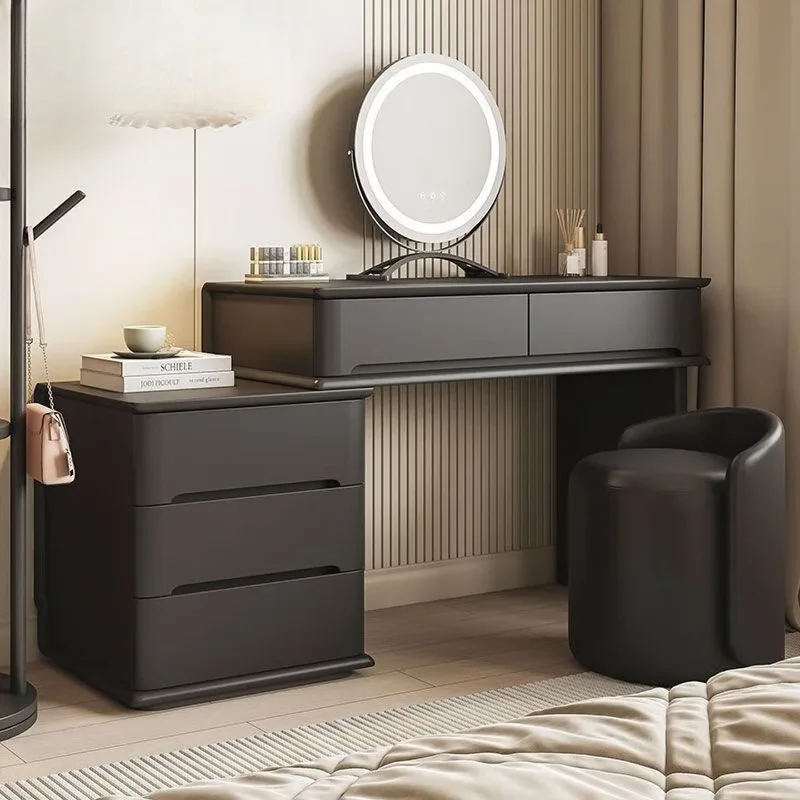 

Solid wood black bedroom modern, simple small makeup table, storage cabinet