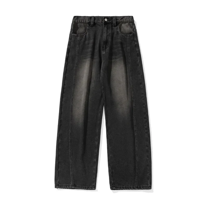 2026 Spring New Fashion Men's Solid Color Casual Trendy Loose Simple Daily Basic Wide Leg Denim Trousers Male Vintage Jean Pants