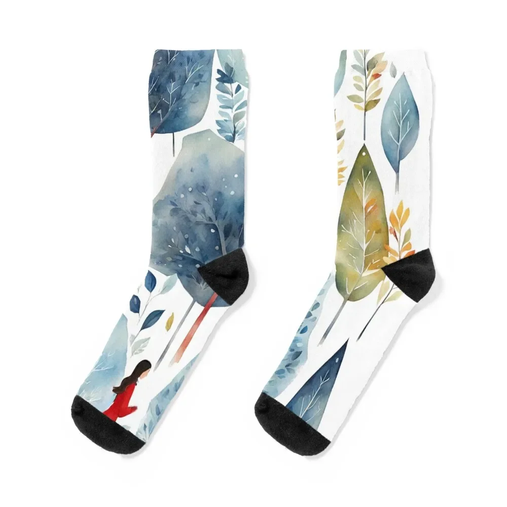 

Lady and Dog in the Woods, city story, watercolor Socks Run short hiphop Boy Child Socks Women's