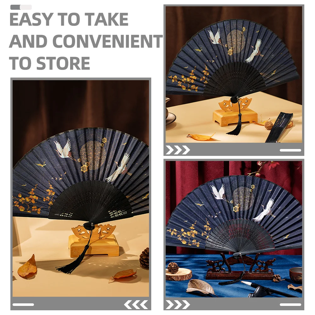 Chinese Style Folding Fan Handheld Foldable Dance Photo Silk Cloth Party Prop Retro