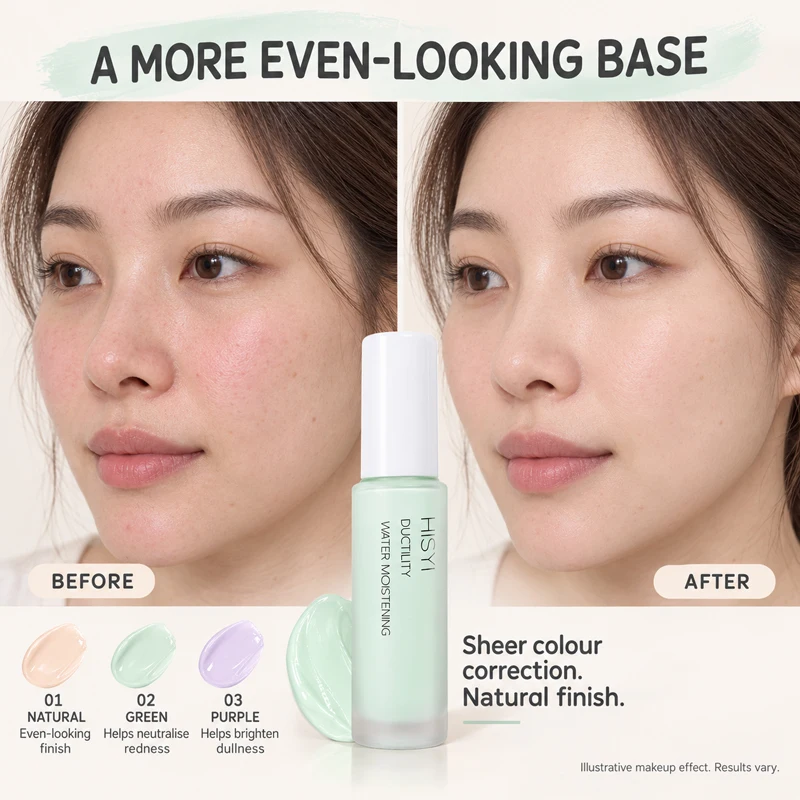 HISYI Color Correcting Primer Makeup Base Green Purple Natural Moisturizing Lightweight Redness Dullness Corrector Face Primer