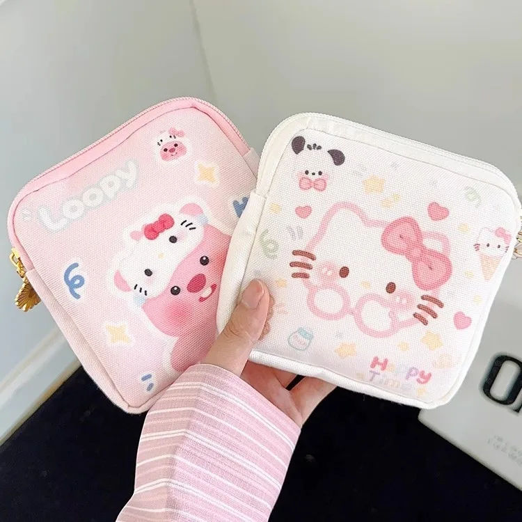 Kawaii Sanrio Hello Kitty Cartoon Women Tampon Sanitary Napkin Storage Bag Mini Cosmetics Coin Purse Bag Gift