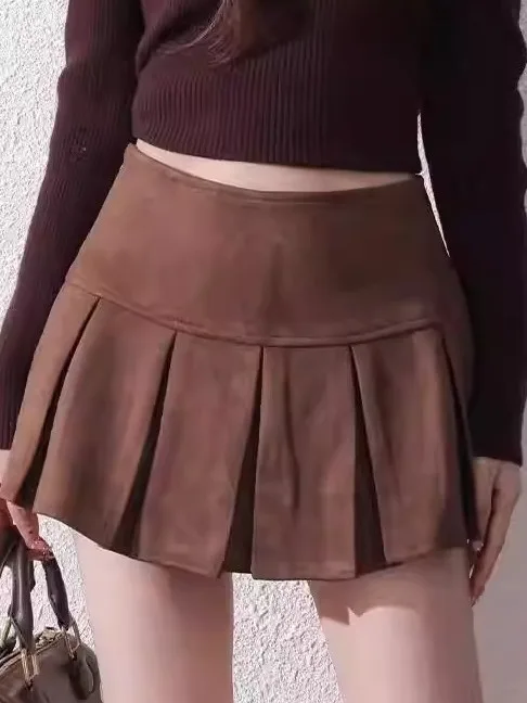 

High Waist Plaid Suede Skirt Women's Autumn Winter New Style Slimming Short Skirt American Style Anti-Static with