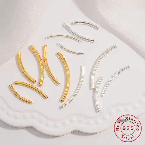 S925 스털링 실버 곡선 튜브 긴 스페이서 비즈, 쥬얼리 제작용, DIY 연결 액세서리, 도매 SP5