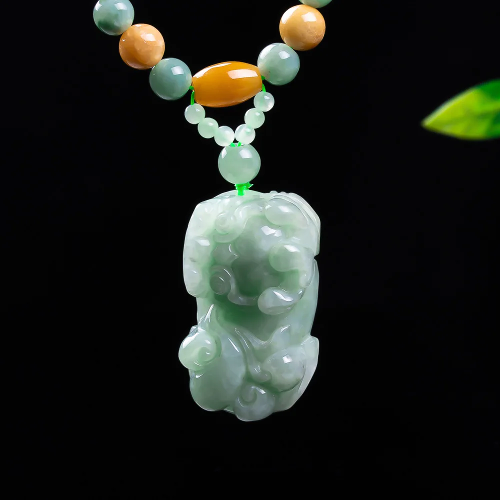 Natural Myanmar Jadeite Pixiu Pendant Necklace Luxury Vintage Carved Amulet Gemstone Fashion Real Jade Gifts for Women