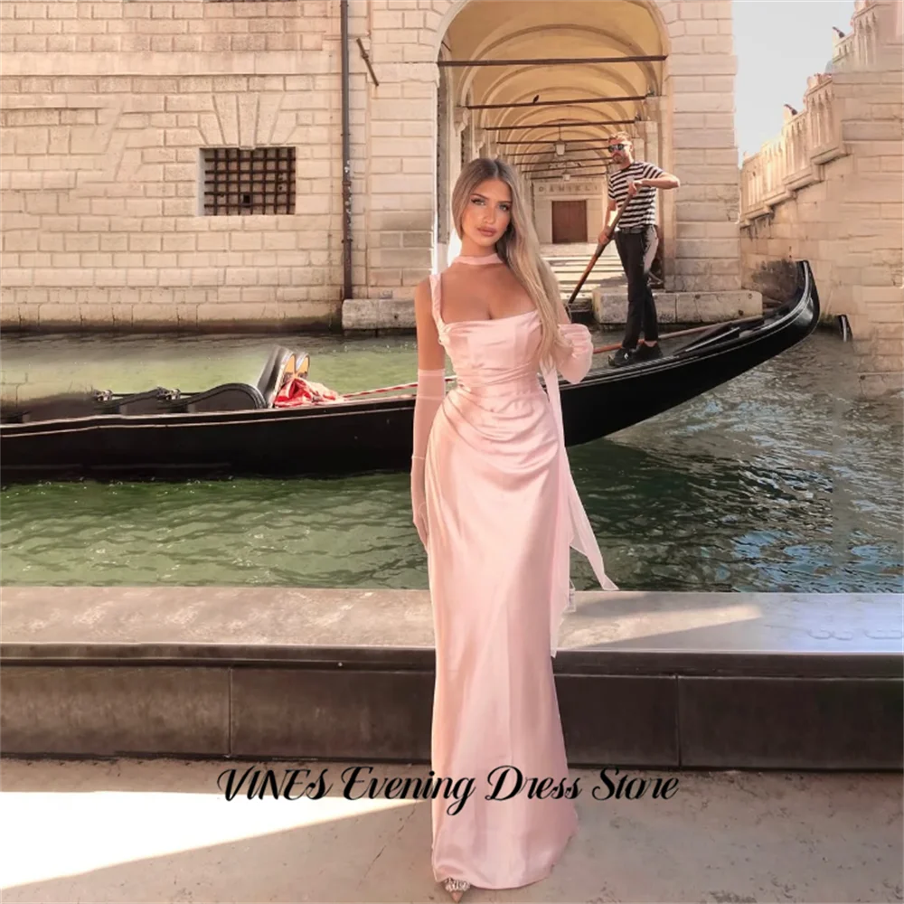 

VINES Pink Stain Prom Dresses Strapless Mermaid Formal Dresses Minimalist Spaghetti Strap Party Dresses for Women Customized