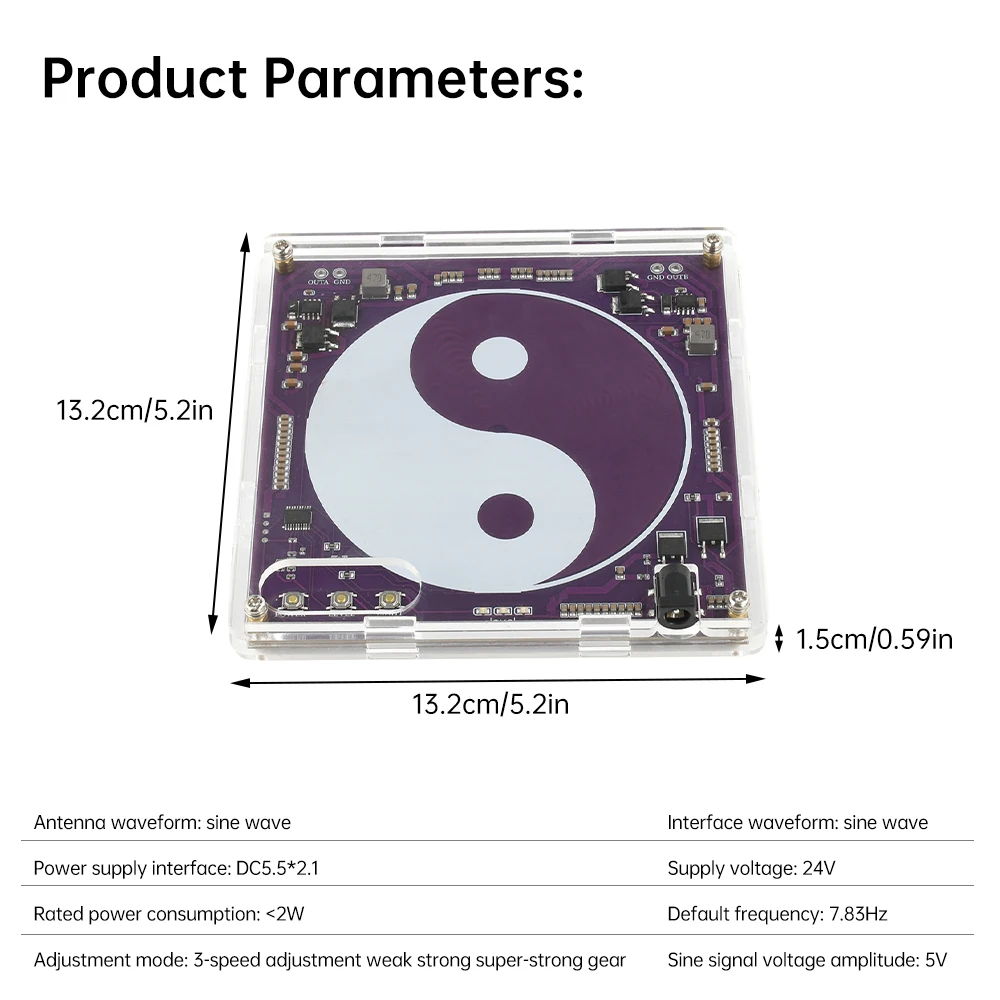 Generador de onda sinusoidal Taiji Shuman de alta potencia DC24V, generador de señal de onda sinusoidal de 7,83Hz, interfaz de fuente de alimentación Dc5.5 * 2,1