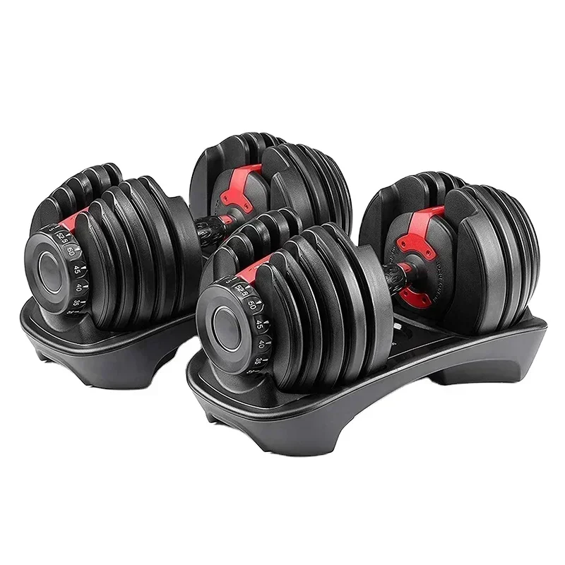 Fitness Dumbells Pair Adjustable Weight Dumbbells Set Commercial Cast Iron Logo Unisex Adjustable Dumbbell 24KG  Black