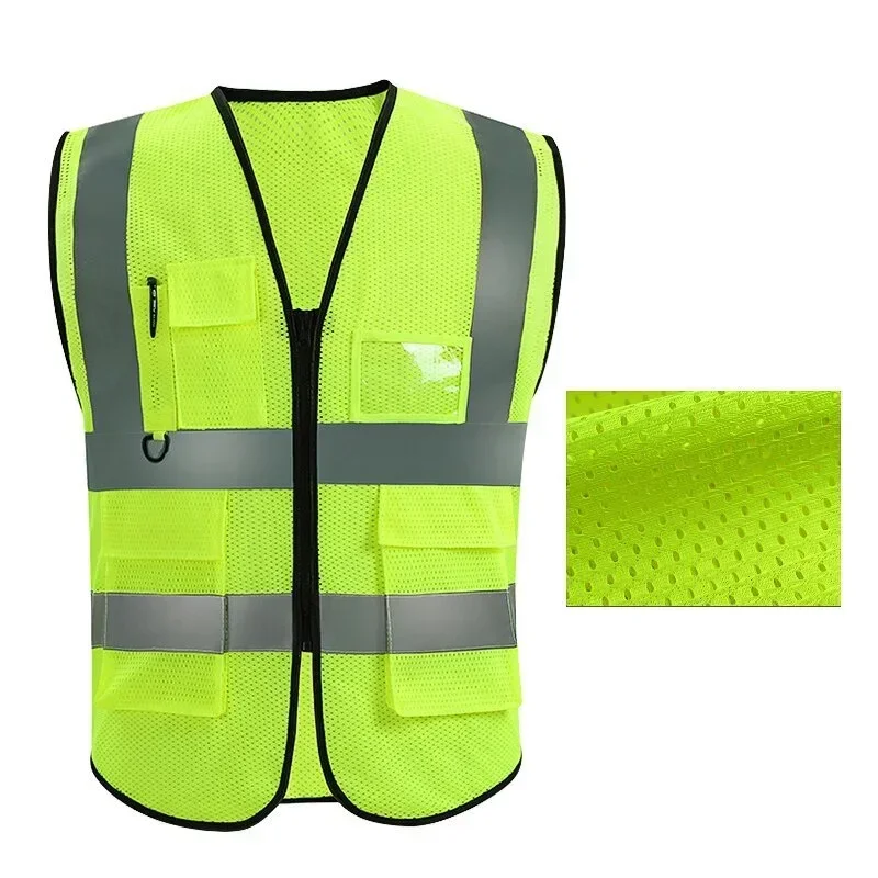 Gilets de sécurité en maille unisexe, haute visibilité, durable, respirant, poches zippées, coulée confortable pour une sécurité améliorée, été