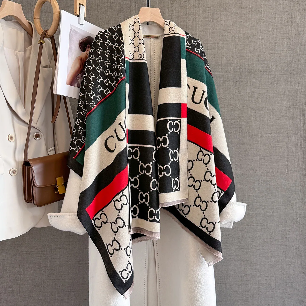 Winter Women's Fashionable Scarf with Luxurious Shawls Warm Print Letters Large Size  Letters Scarf