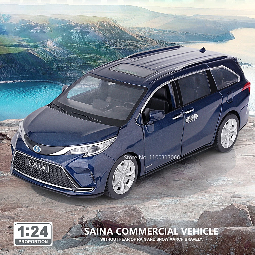 1:24 Sienna MPV Alloy Car Model Toy Diecast Metal Vehicles Model with Sound and Light Commercial Vehicle for Boy Birthday Gifts