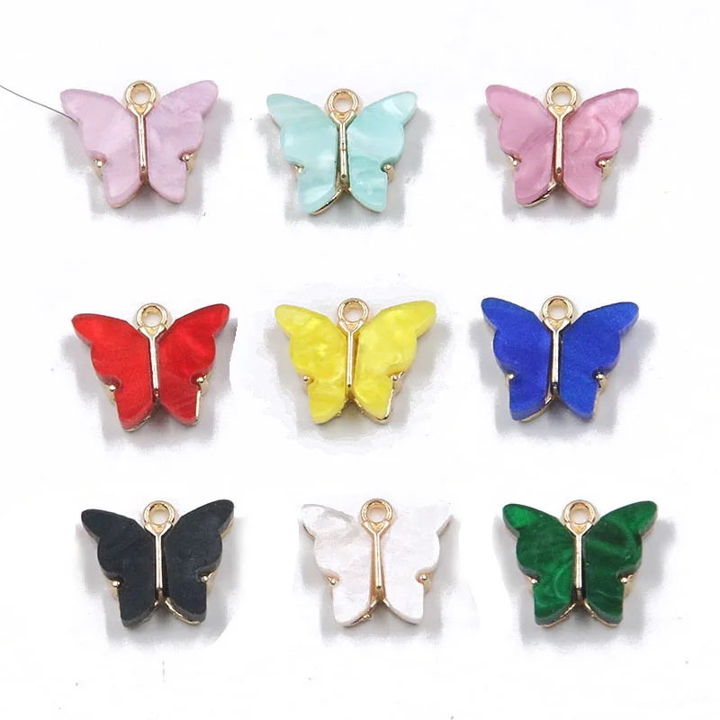 10pcs 14*15mm 9 Color Resin Animal Butterfly Charms For Jewelry Making Pendants Necklaces Cute Earrings DIY Handmade Accessories