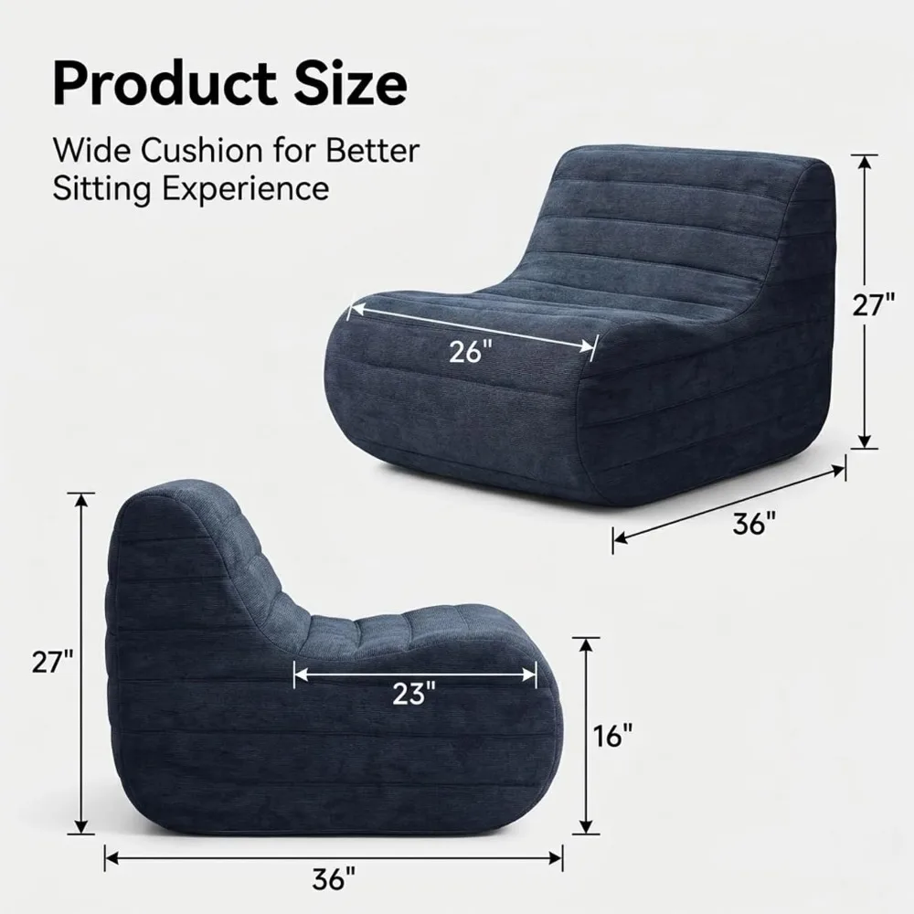 Compact Memory Foam Bean Bag Chair - Gray, Comfortable Seat for Home, Office, and Living Room