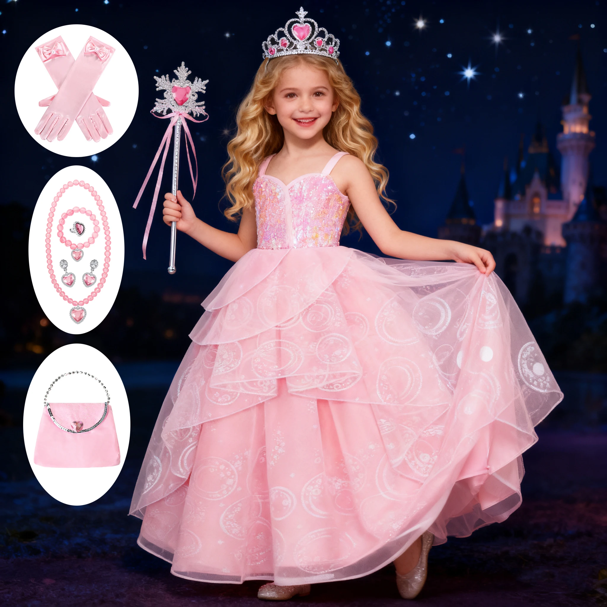 Crianças rosa bruxa vestido malvado glinda elfaba roupas cosplay traje meninas traje de halloween crianças boa bruxa vestidos de princesa