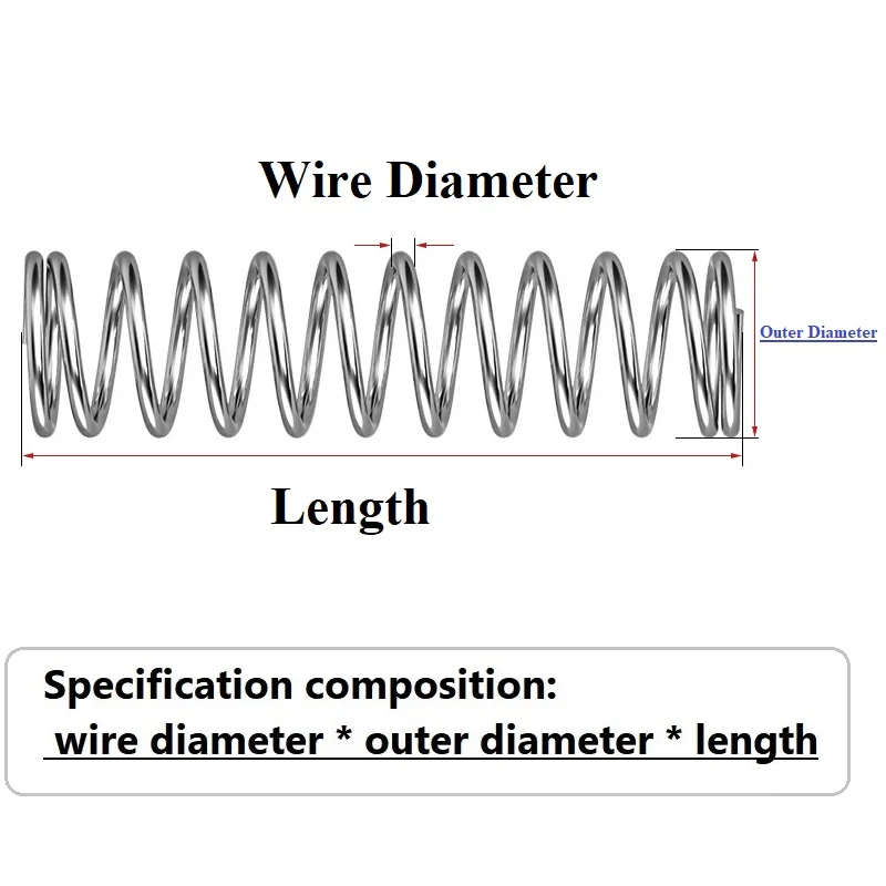 Spring OD 1.6/2/2.5/3/3.5/4/5/6/7mm Length 5~50mm Stainless Steel  Small Compression Spring Wire Diameter 0.3mm