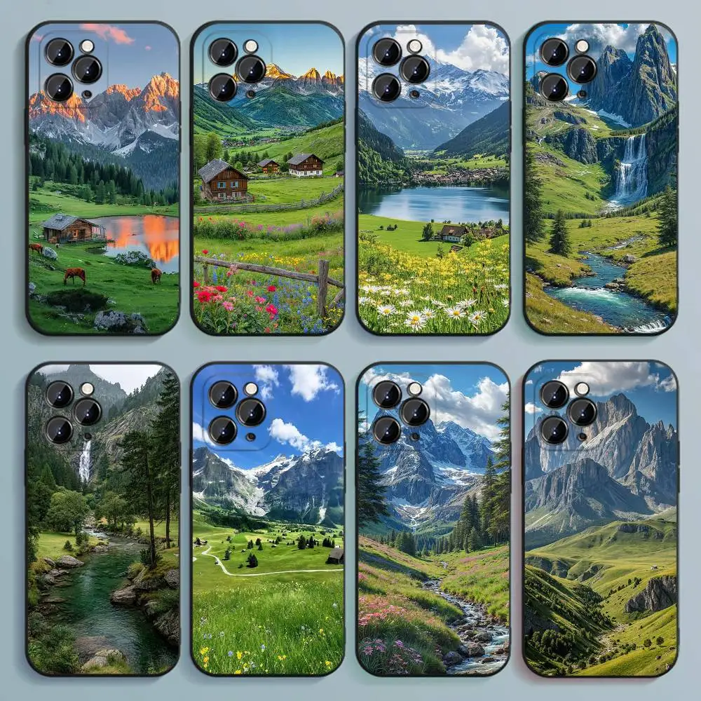 

Mountains landscape Travel Phone Case For iPhone 17,16,15,14,13,12,Pro,Max,Plus,E,SE4,Air,Mini Black Soft Cover