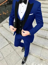 2024 Royal Blue Blazer Pants Black Vest Business Suits Causal Suits Groom Tuxedos For Wedding Terno Masculino Costume Homme 3PCS