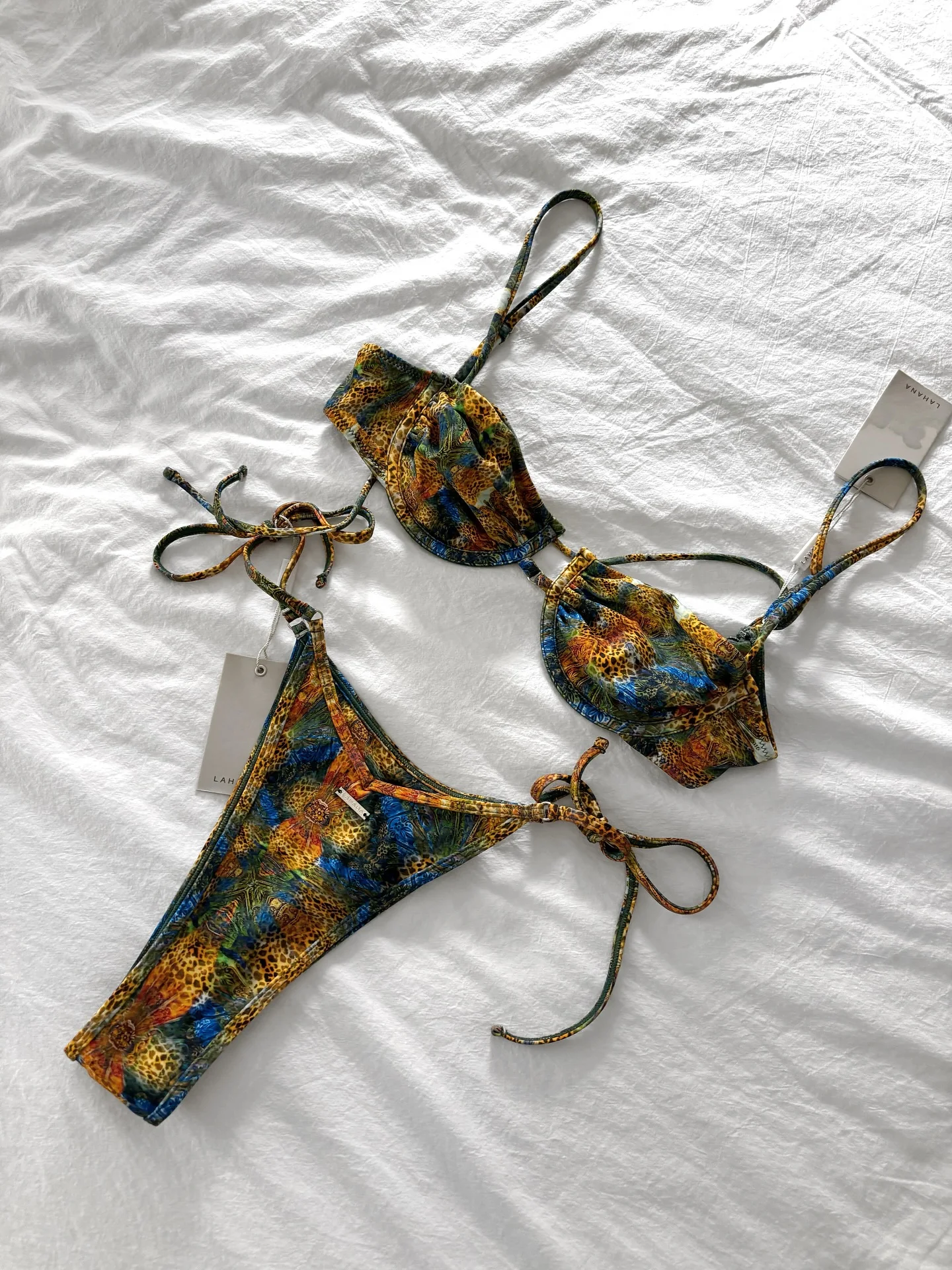 

Комплект бикини из 2 предметов 2026: Сексуальный женский купальник с боковыми ремешками, пляжная одежда, микро-бикини с принтом