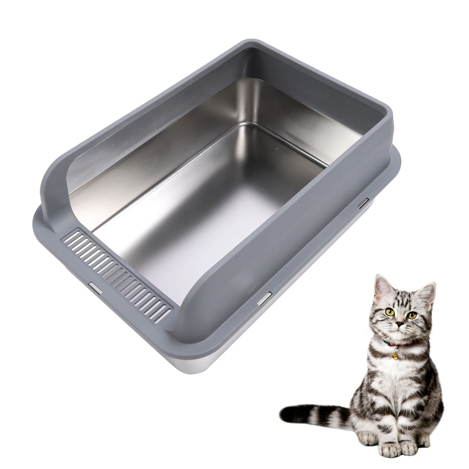 Stainless Steel Litter Box Easy To Clean Odorless High Sides Stainless Steel  Top Entry Design for Large Cats