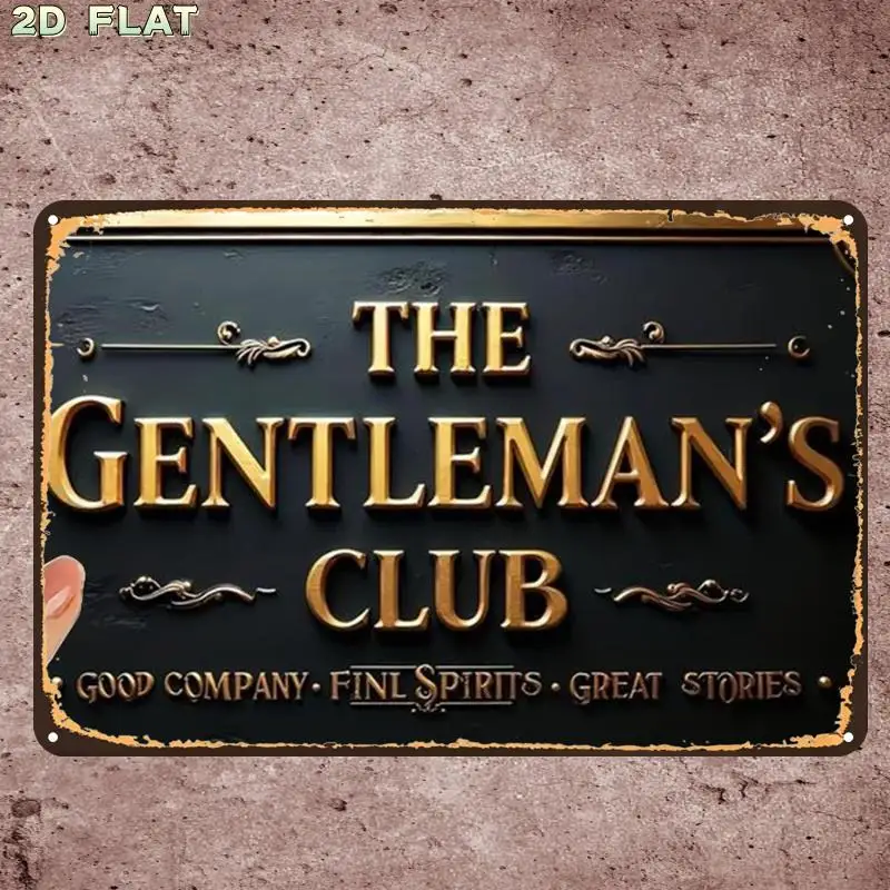 2D Flat,1pc, VintageThe Gentleman's Club Vintage SignMetal Tin Sign, Pre-Drilled Holes, Suitable for Indoor, Garden,Toilet Decor