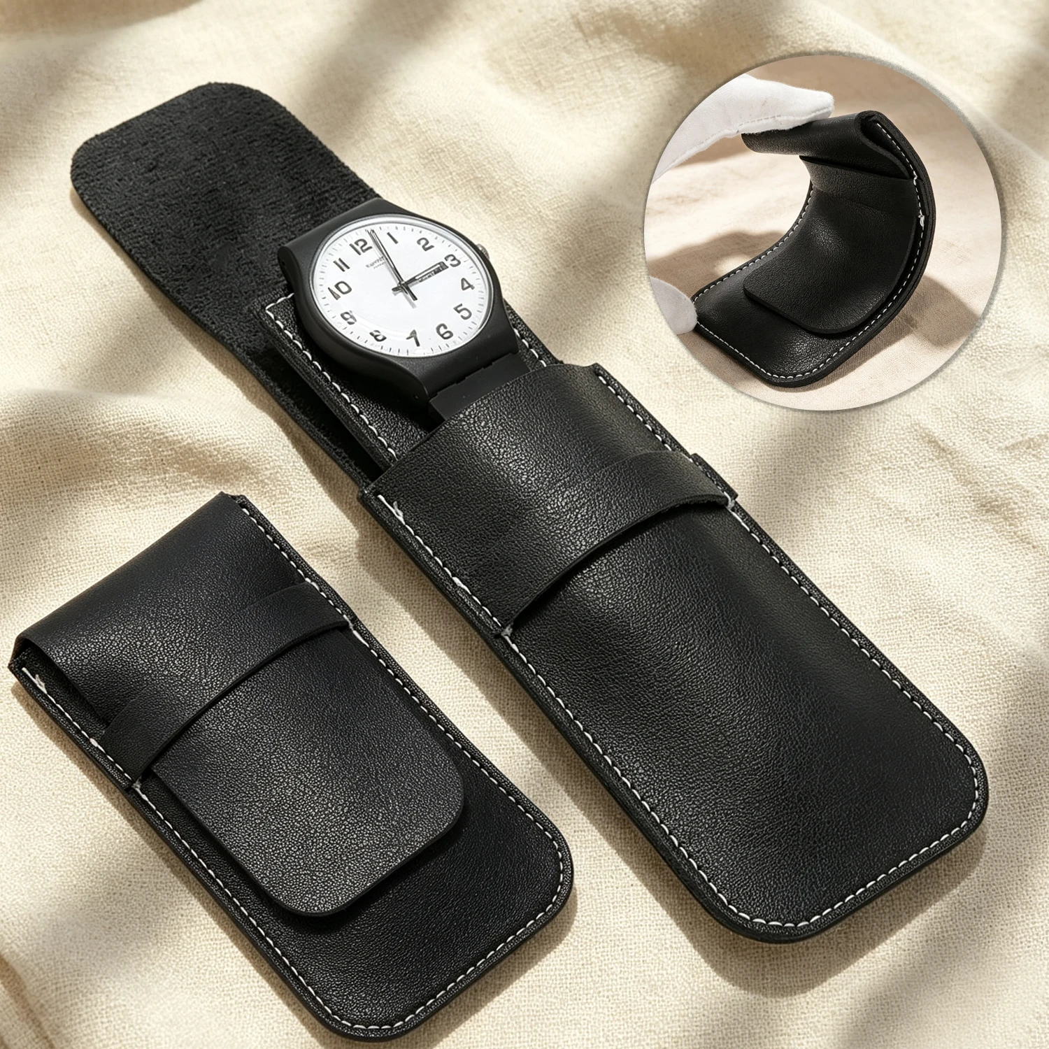 Luxury Watch Travel Case - シングル高級腕時計収納ポーチ - 防水保護付きソフトレザー製トラベルケース（男女兼用）- 完璧なギフトボックス ビジネス向け