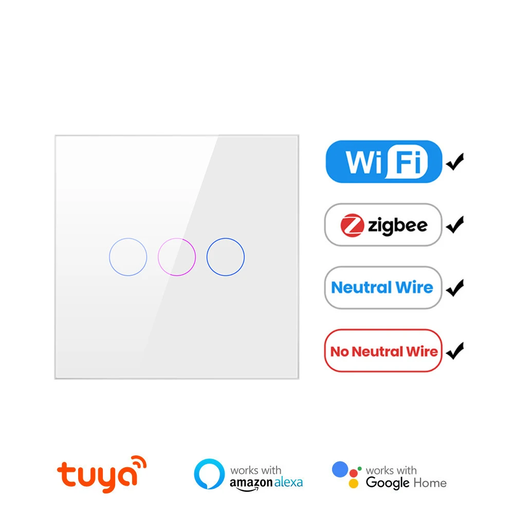 EU WiFi Smart light Switch Touch RF433 Neutral Free Smart Home Tuya Application Control Supports Voice Audio Alexa Google Home