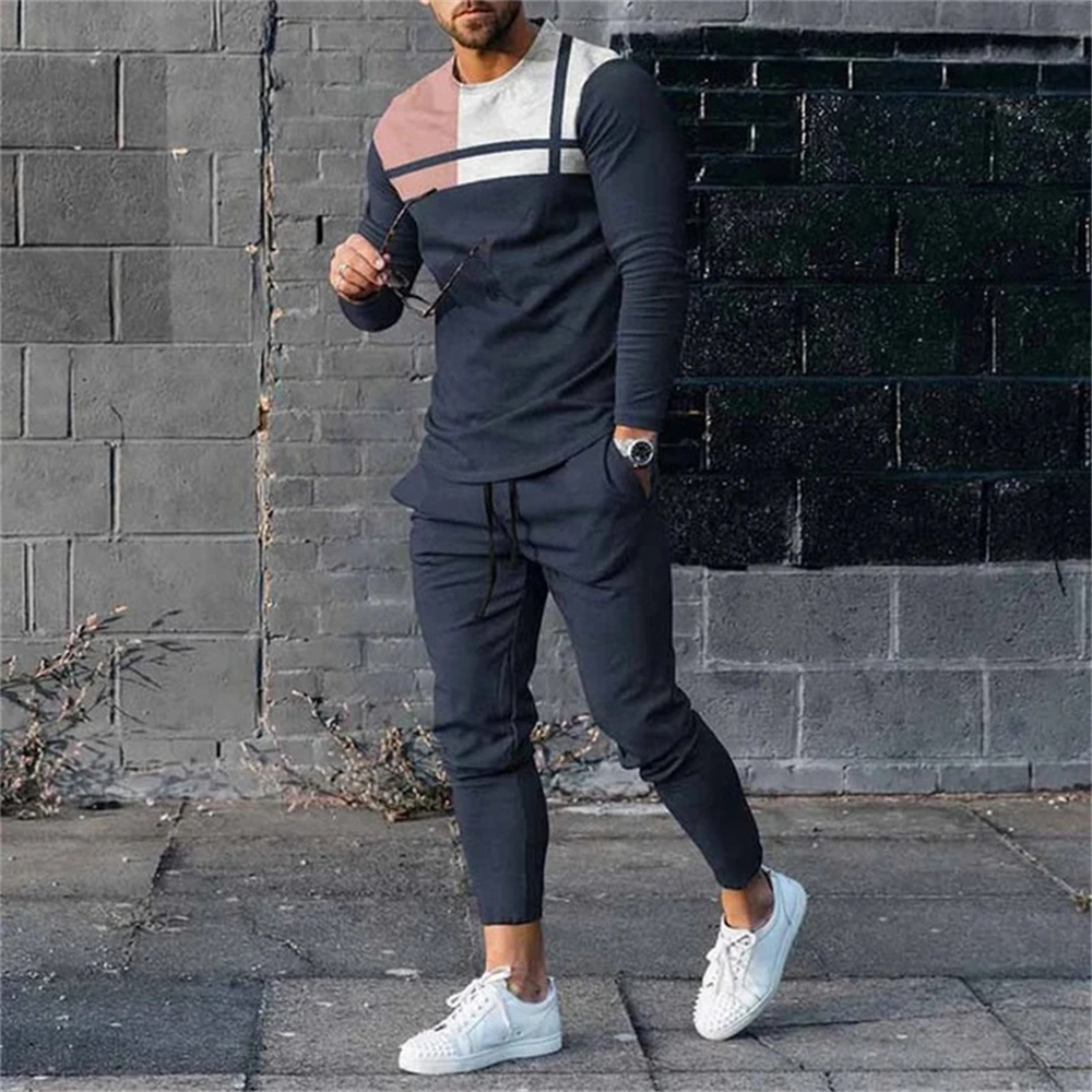 Men Sweatshirt Sweatpants Sets Print Men\'s Clothing T Shirt Pants Suits Oversized T-shirts Trousers Outfits Male Tops Tracksuits