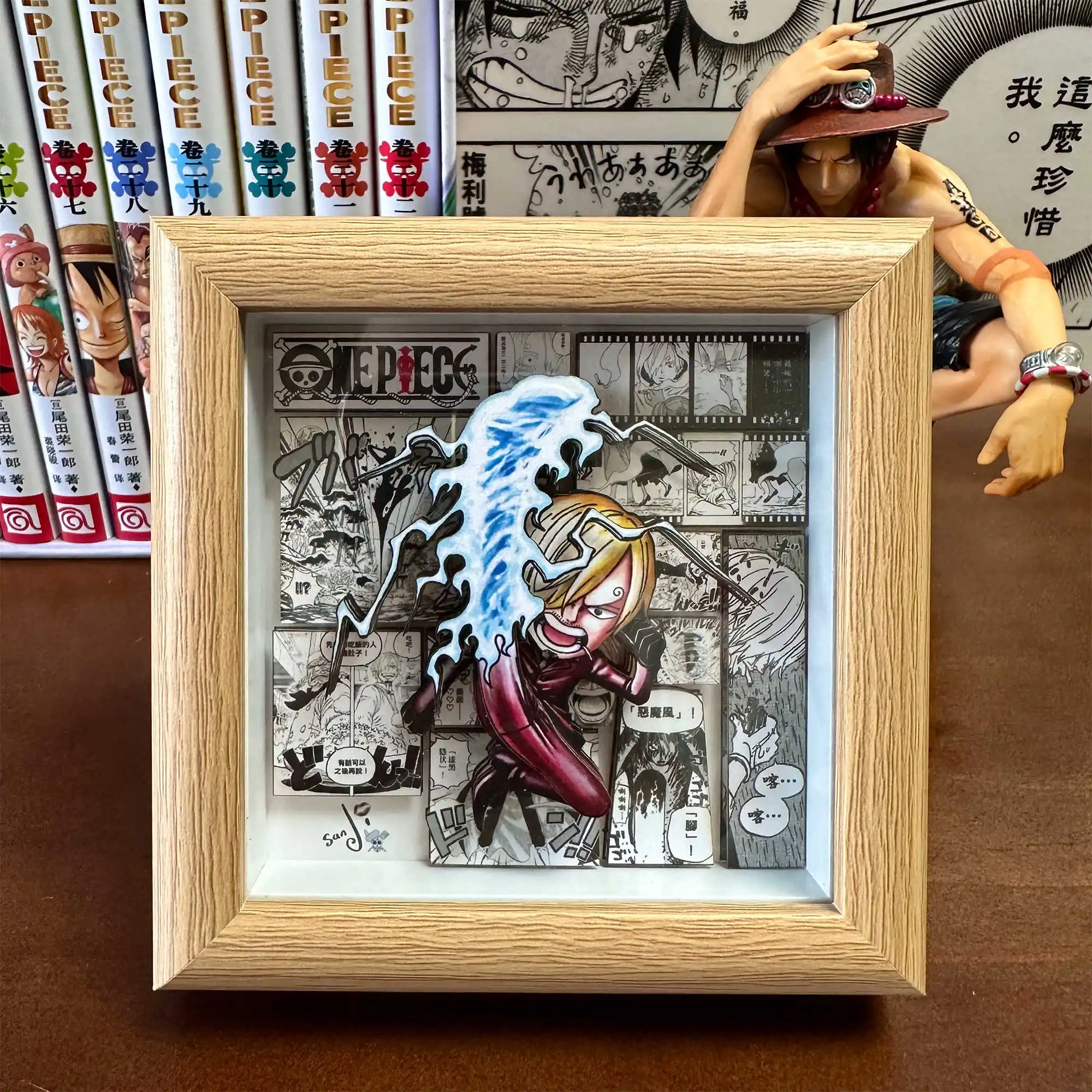 

Anime One Piece Sanji 3D Decorative Painting Cute Cartoon Room Desktop Decor Figure Model Layout Photo Frame Decorative Gifts