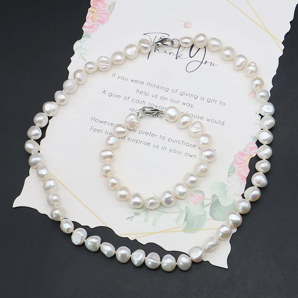 1strand Classic Geometric Irregular White Natural Freshwater Drilled Baroque Pearl Necklace and Bracelet Jewelry Set Accessories