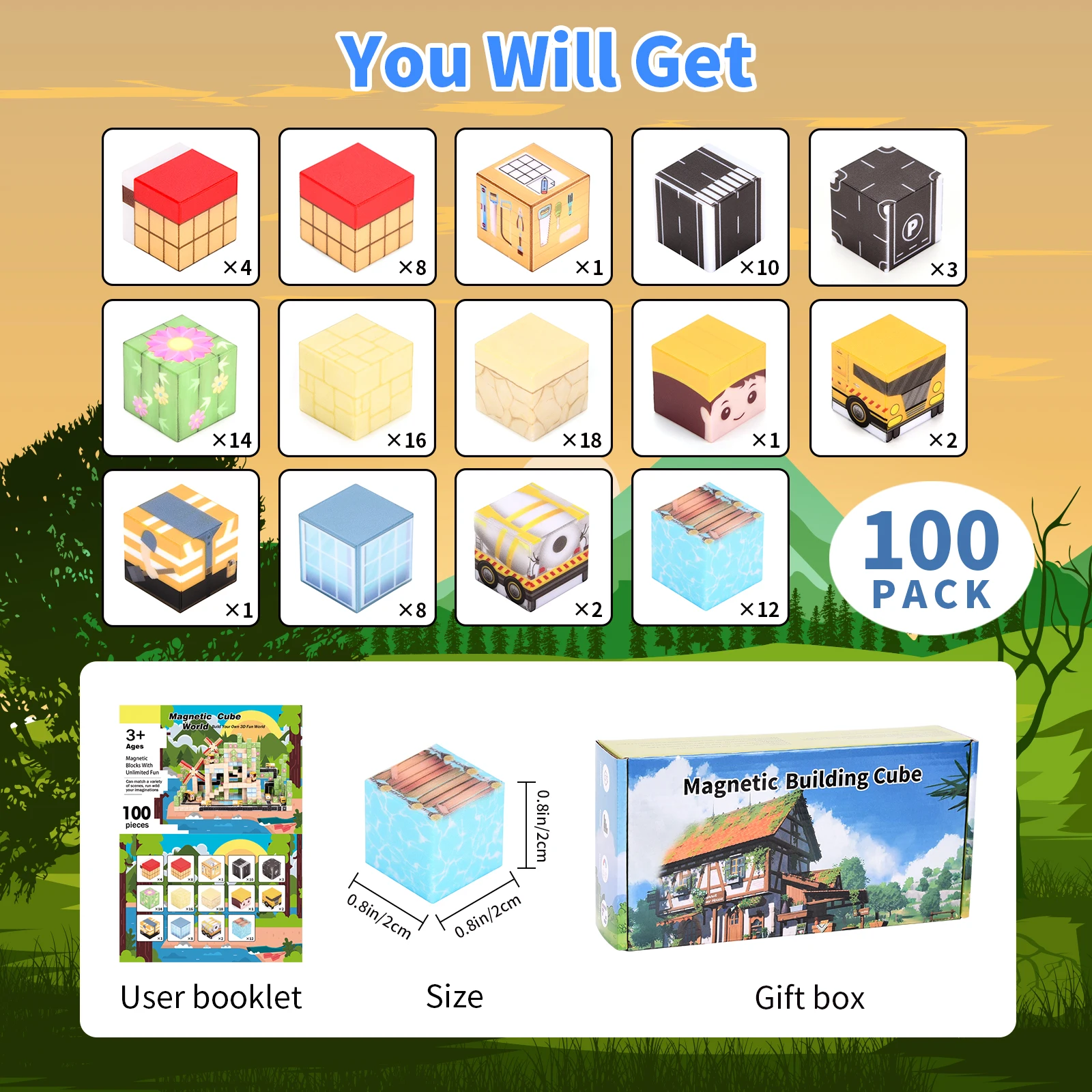 Blocos de construção magnéticos personalizados 100PCS 205. Cores vibrantes, construção gratuita, melhora as habilidades STEM e de jogo. Presente de feriado perfeito.