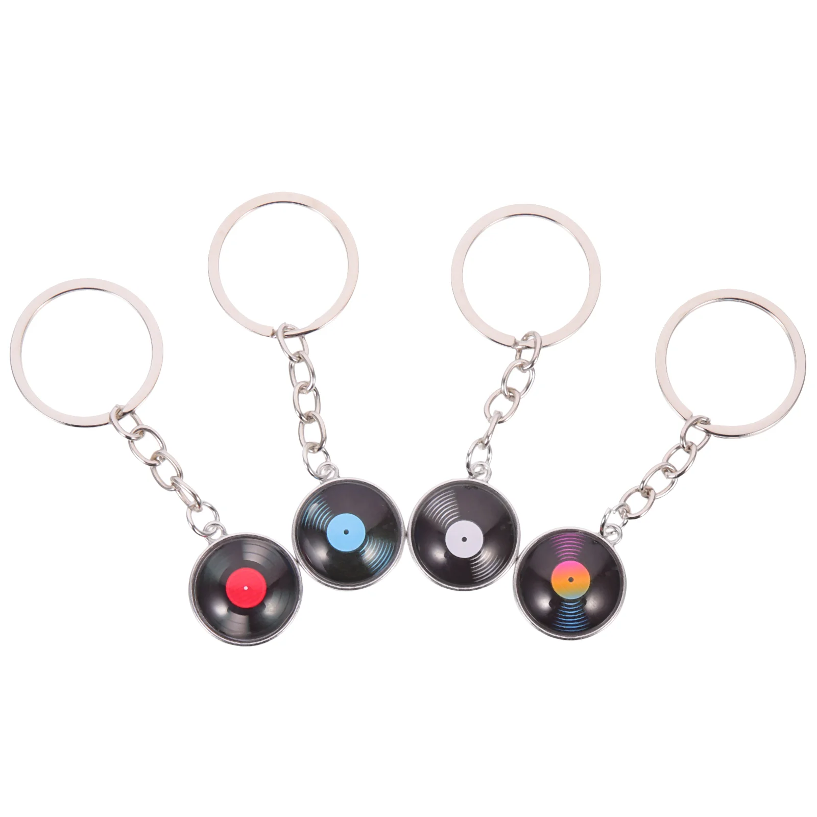 4 Pcs Record Key Chain Vinyl Keychain Ring Gift Durable Creative Keyring Metal Backpack Pendant Decorative