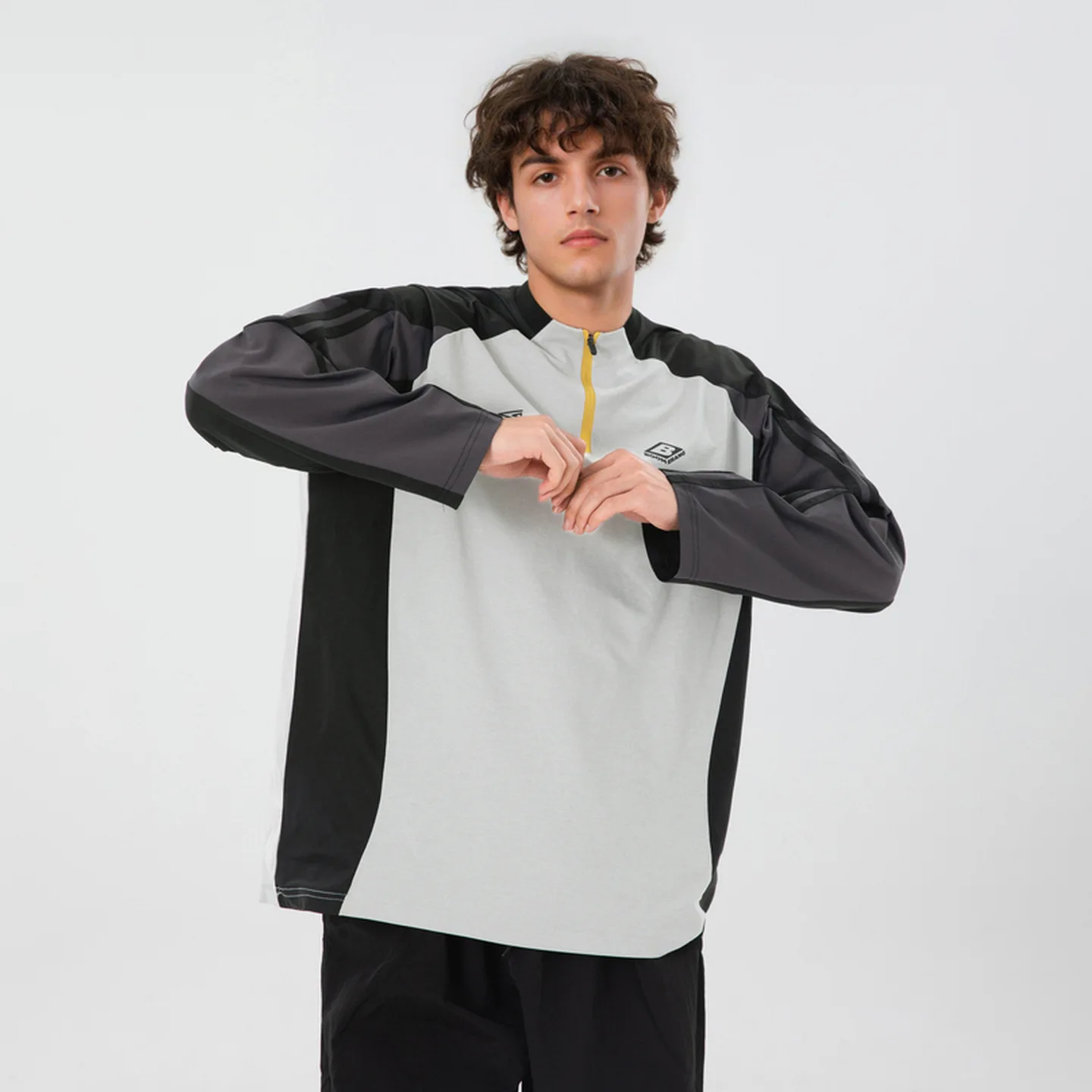

SunProtection Breathable Color Blocking Sports T-Shirt Men's Autumn Loose-Fit Printed Half-Zip Long-Sleeve Sweatshirt T-Shirt