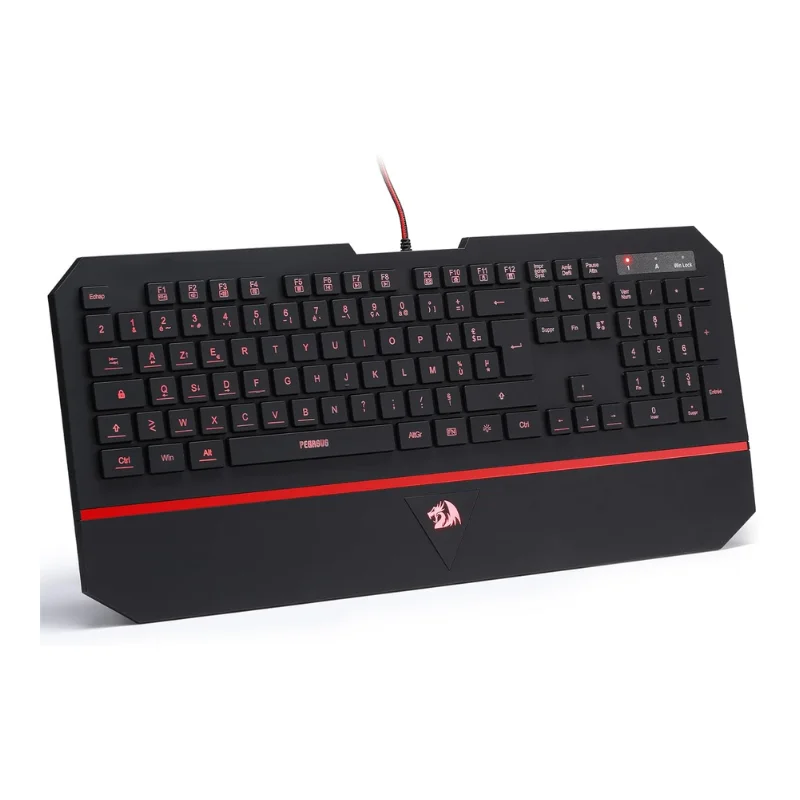 Redragon K502 Clavier de jeu à membrane filaire avec repose-poignet, touches multimédia, mince, durable, silencieux, ergonomique, AZERTY FR
