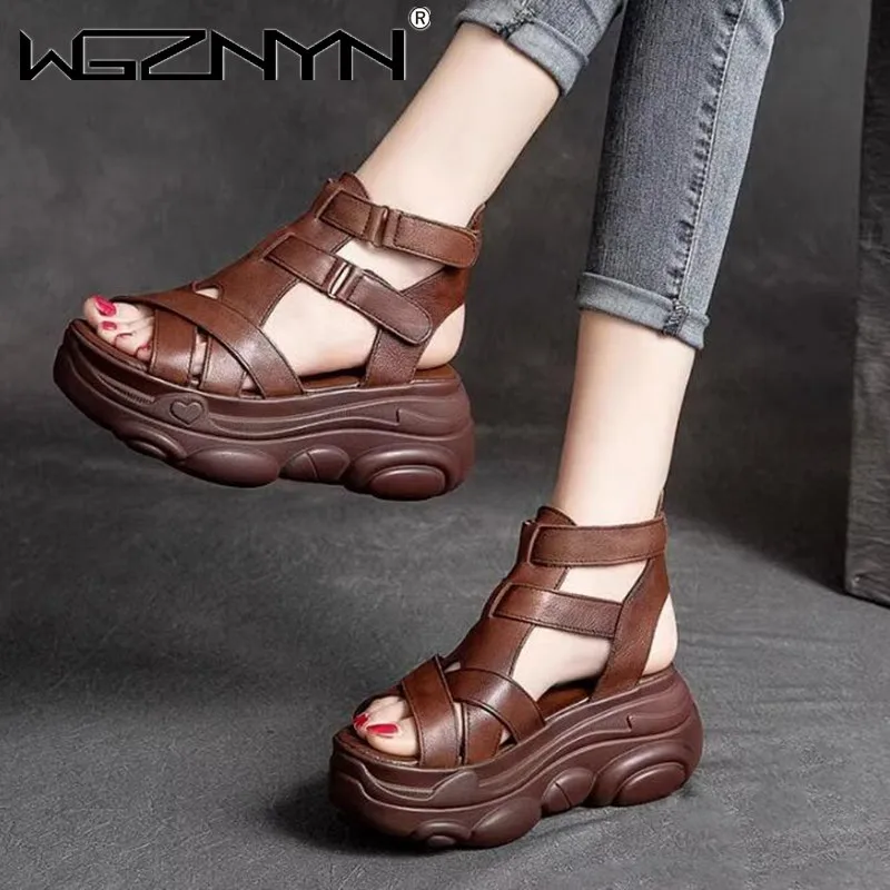 Women Summer Punk Height Increasing Sandals Lady Sports Shoes Leather Motorcycle Gothic Black Party Platform Gladiatus Sandals