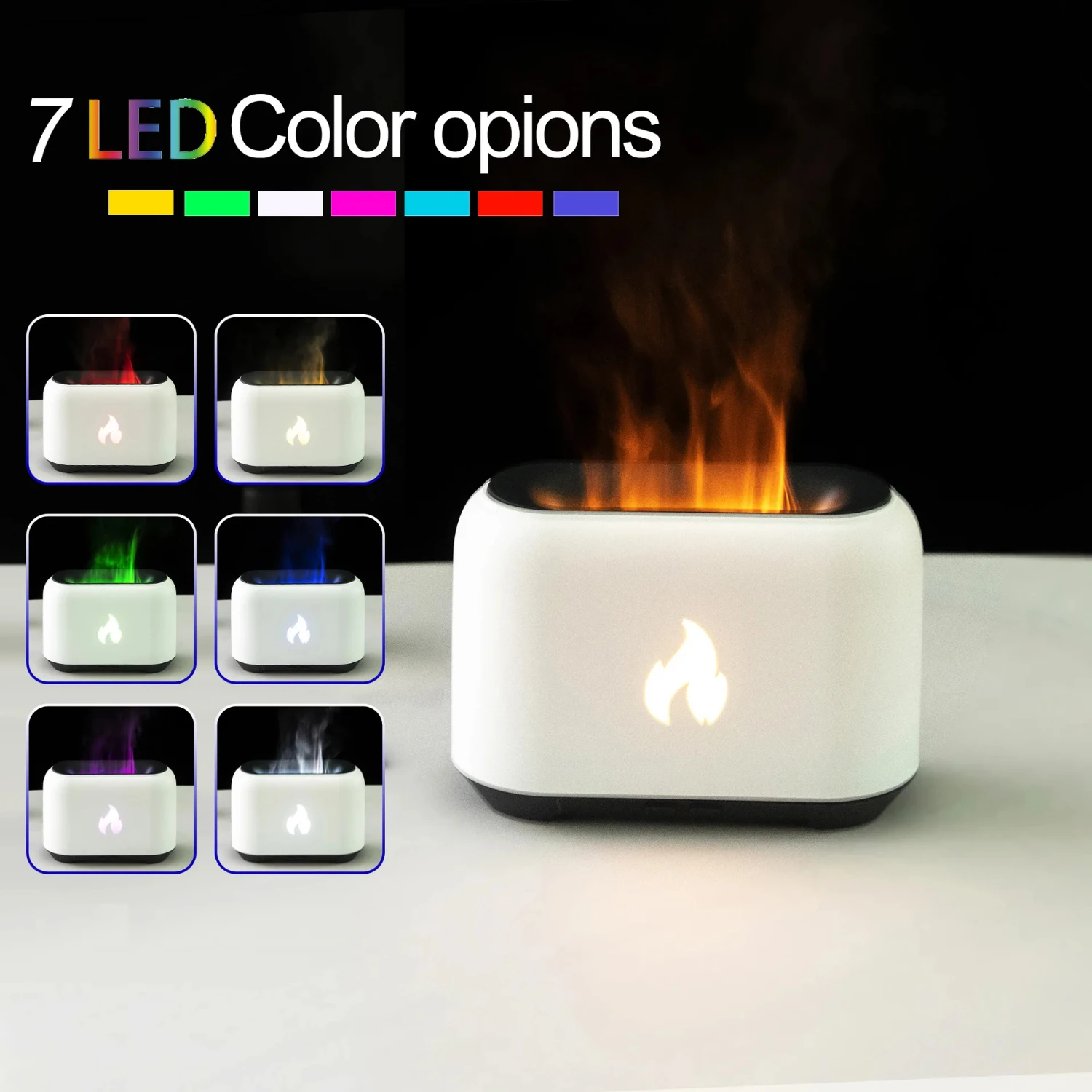 New Colorful USB Plug-in Air Humidification Diffuser with 7 Simulation Flames for Office: Ultrasonic Aromatherapy Device for Rel