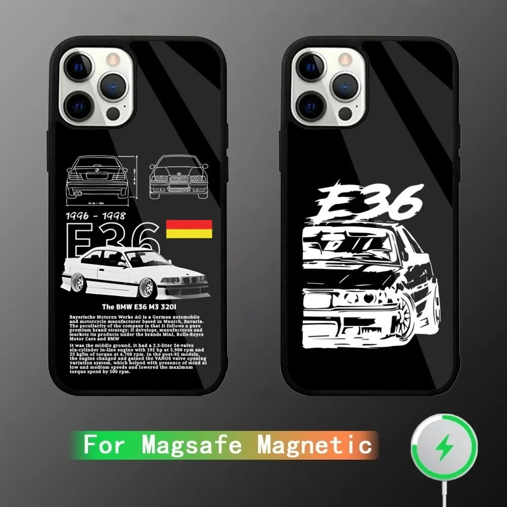 M3 E36 Power Maglietta Oldtimer Car Phone Case For iPhone 16,15,14,13,12,11,Plus,Pro,Max Mini Magsafe Magnetic Wireless Charging