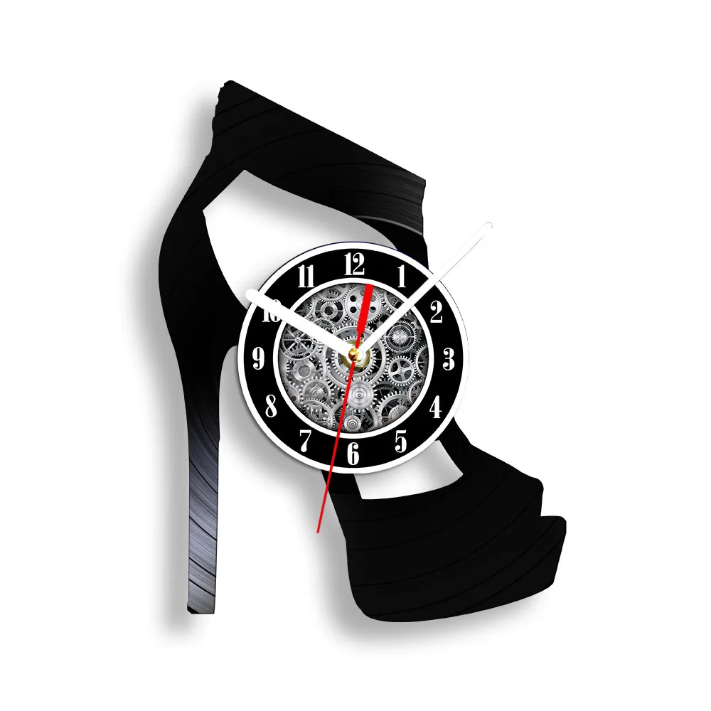 High-heeled Shoes Laser Cut Longplay Vinyl Record Clock For Girls Bedroom Shoemaker Sign Fashion Artwork Decorative Wall Clock