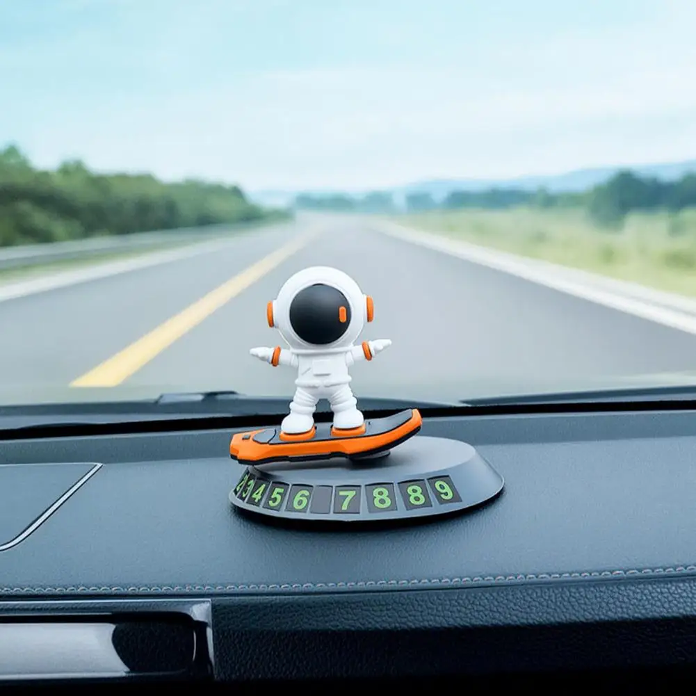 Rotating Astronaut Dashboard Ornament 2-in-1 Luminous Digital Parking Number Plate with Anti-Slip Base Car Interior Decor Access