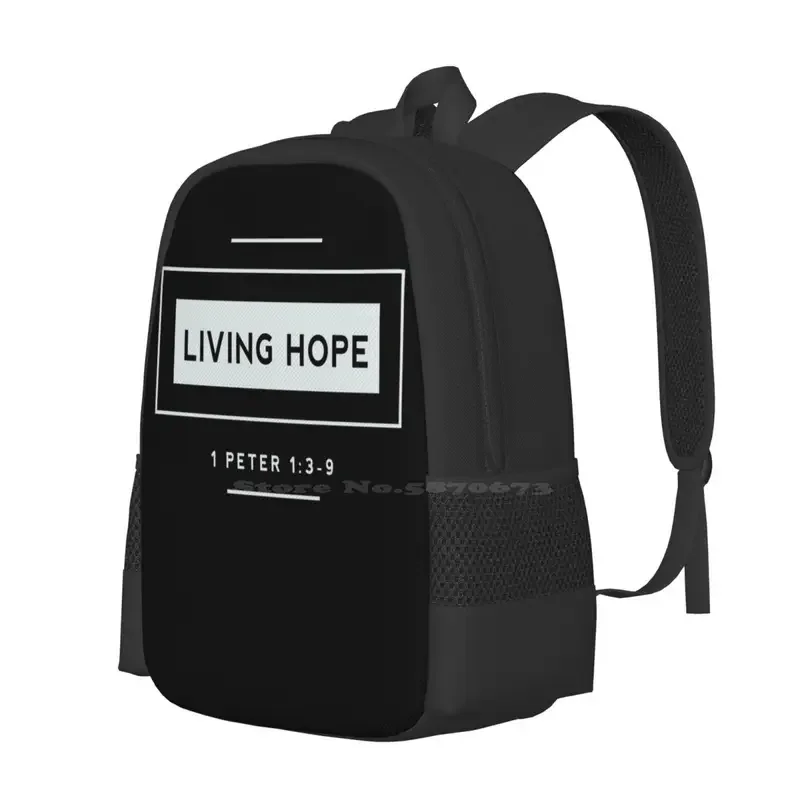 Living Hope - Hot Sale Schoolbag Backpack Fashion Bags Christian Faith God Bible Jesus Christ Love Gospel Pray Church Local