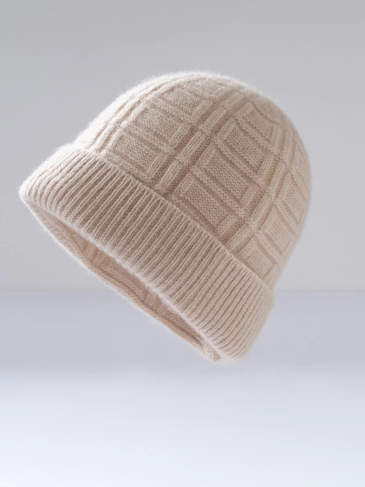 100%Natural Cashmere Caps For Men Winter Cap Casual Outdoor Solid Color Striped Knitted Hat Casual Soft Comfortable Warm Beanies